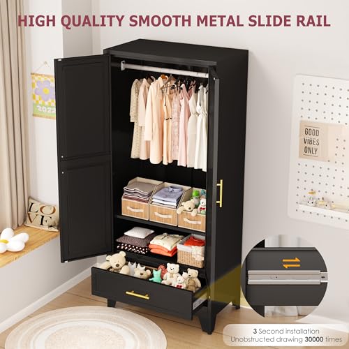 Image of GAIOUS Metal Armoire Wardrobe Closet Cabinet with 2 Doors and Drawer, 71 inch