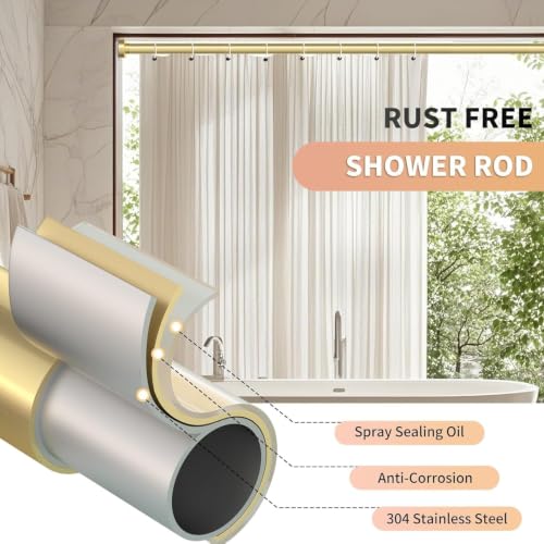 Image of JD FRESH 155 to 295 Cm Extendable Curtain Rod Holder Non-Drilling /Anti-Skid Spring Pull Rod /Stainless Steel Rust Proof Shower Curtain Rod /Window Curtain Rod / (Golden)