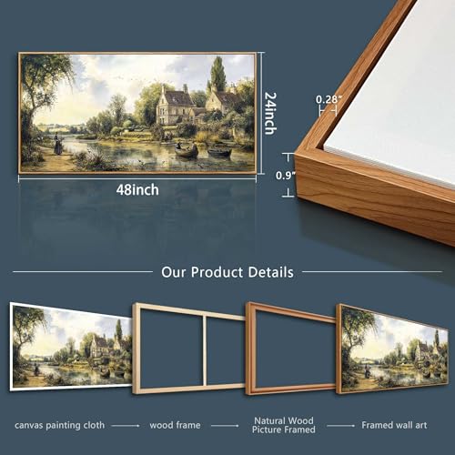 ERQINHUA Wall Art For Living Room Large Canvas Wall Decor For Bedroom Vintage Watercolour Painting Office Decoration Countryside Scenery Home Decor Wall Picture Ready To Hang 24x48 In Wood Framed