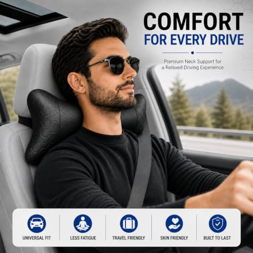 Image of Adroitz Car Neck Rest Pillow Set of 2 | Ergonomic Headrest Cushion for Car Seat | Neck & Cervical Support for Pain Relief | Breathable Washable Cover | Universal Fit for Driving & Travel