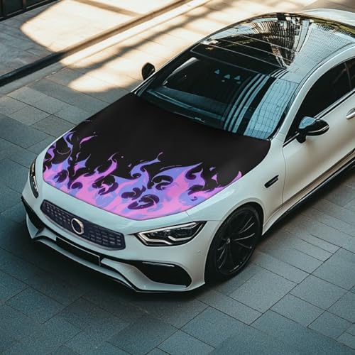 Image of Pink Bonfire Car Hood Cover Protector 59x39 Inch Waterproof Stretchable Auto Hood Wrap Blankets Auto Exterior Accessories for Sedans SUV Trucks Van