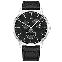 Tommy Hilfiger Men's Brad Black Leather Quartz Watch, 1710391, Black, 44 mm