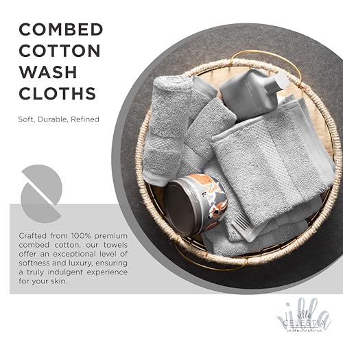 Image of Cotton Washcloths Set of 6, 12x12 Inch, 100% Ring-Spun Combed Cotton, Soft Absorbent Quick-Dry Wash Cloths for Face and Body, Oeko-TEX Certified, Hotel & Spa Quality, Silver Grey
