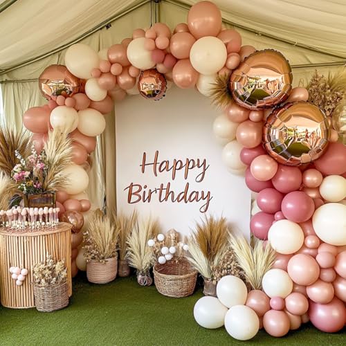 image for RUBFAC 129pcs Retro Pink Balloons Different Sizes 18 12 10 5 Inch, Lat