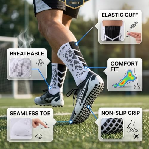 BOLDSTUFF Men's White Anti-Slip Football Socks WHITE BLACK - 4 BOX - Image 3