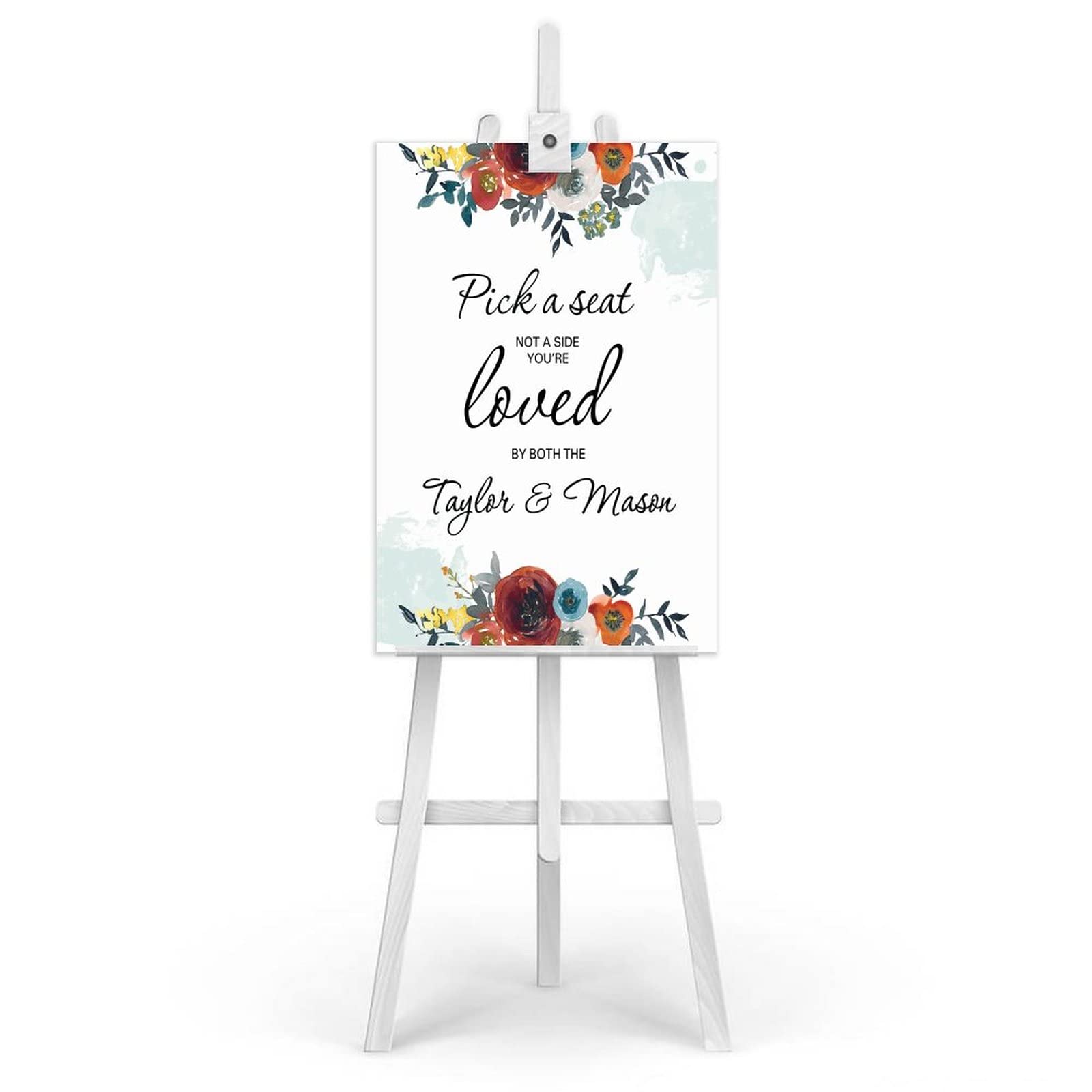 Marsala Willkommensschild aus Holz, Hochzeitsschild "Pick A Seat Not A Side", Hochzeitsschild, florales Hochzeitsschild, Zeremonieschild für Hochzeit, 76,2 x 50,8 cm