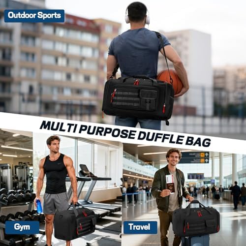 Rainsmore Gym Bags for Men with Shoe Compartment and Wet Pocket, Durable Duffle Bag for Men 40L Carry On Large Capacity Sac De Sport Travel Bag for Camping Training Swimming Sports,Black - 1