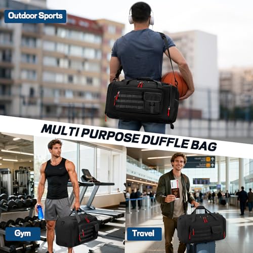 Rainsmore Gym Bags for Men with Shoe Compartment and Wet Pocket, Durable Duffle Bag for Men 40L Carry On Large Capacity Sac De Sport Travel Bag for Camping Training Swimming Sports,Black