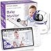 BURNNOVE Baby Monitor Video e Audio, 5 Pollici Baby Monitor con Videocamera 720P Visione Notturna VOX 2 Vie Audio Controllo Remoto PTZ 355° Monitor Temperatura, Senza Wi-Fi