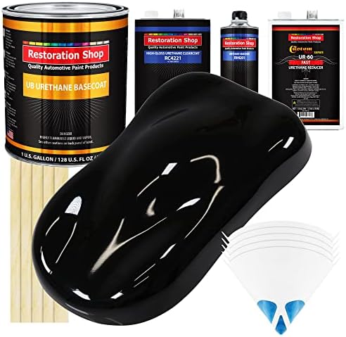 Restoration Shop - Jet Black Urethane Basecoat with Clearcoat Auto Paint - Complete Fast Gallon Paint Kit - Professional High Gloss Automotive, Car, Truck Refinish Coating