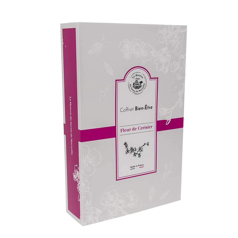 Savon de Marseille - French Gift Set with Fresh Donkey Milk and Cherry Blossom - Donkey Milk Soap, Cherry Body Lotion, Cherry Hand Cream