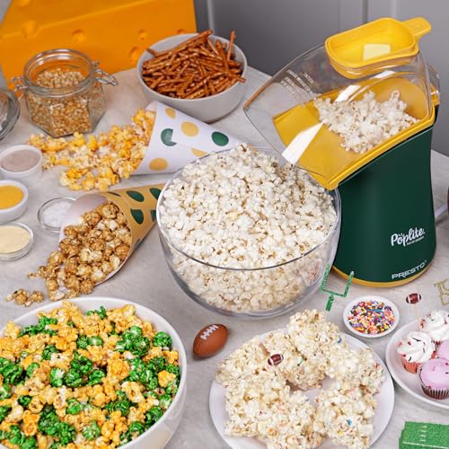 Image of Presto 04870 Poplite Hot Air Popcorn Popper - Built-In Measuring Cup + Melts Butter, Easy to Clean, Built-In Cord Wrap, 18 Cups, Green /Gold