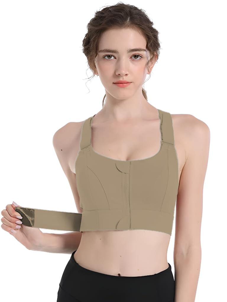 Sports Bras for Women Padded Zip Front Adjustable Full Coverage Strappy Back Support for Yoga, Gym, Workout Running Adjustable Criss Cross Back-image-49