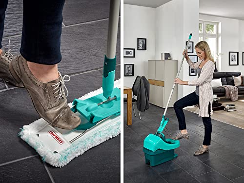 Leifheit Set Wischtuchpresse Profi XL mit Bodenwischer 146cm und Rollen, 1x Mikrofaser Bezug für alle glatten Böden & 1x elektrostatisches Staubtuch, Putzen ohne Bücken wie handgewrungen, Click-System – Bild 8