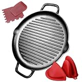 Cast Iron Grill Pan, 12.6 inch Griddle Pan with Dual Handles, Pre-Seasoned Heavy-Duty Cast Iron Skillet for Stovetop, Oven, Indoor & Outdoor BBQ Use