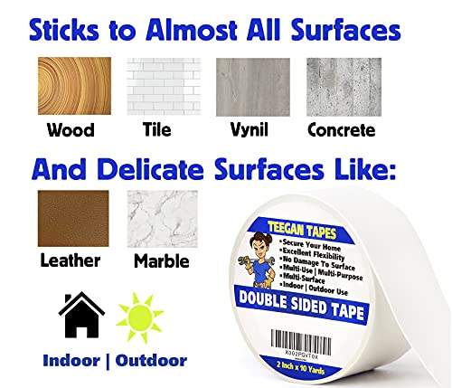 Gaffer Power Double Sided Tape | Secure Carpet & Rugs | Multi-Purpose Rug Tape Cloth For Indoor, Outdoor | Thin Heavy Duty Double Stick Tape | Strong & Thin | 2 In. X 10 Yds #TOP1