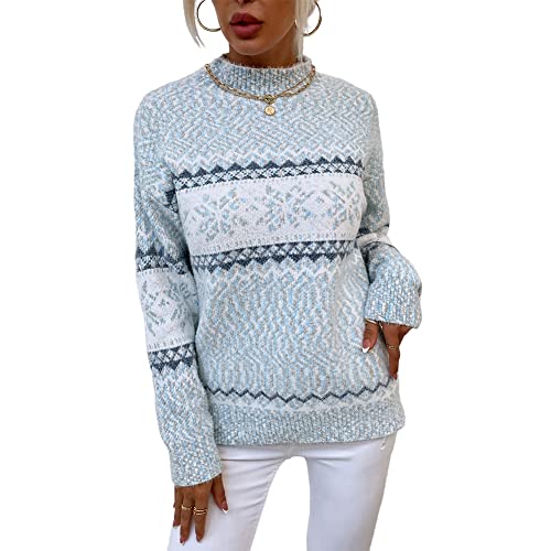 Image of JUNBOON Women's Casual Leopard Print Knitted Pullover Sweaters Long Sleeve Crew Neck Jumper Tops