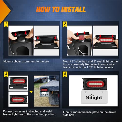 image for Nilight 2 PCS Steel Trailer Light Boxes Housing Kit 3LED License Plate