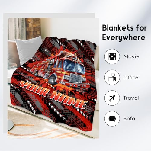 Boys Blankets Custom Fire Truck Blanket Gifts - 4 Sizes Cozy Soft Flannel Throw for Kids Teens