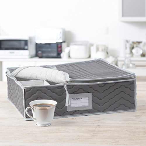 China Cup Storage Chest - Deluxe Quilted Microfiber (Light Gray) (13"H X 15.5"W X 5"D) #TOP1