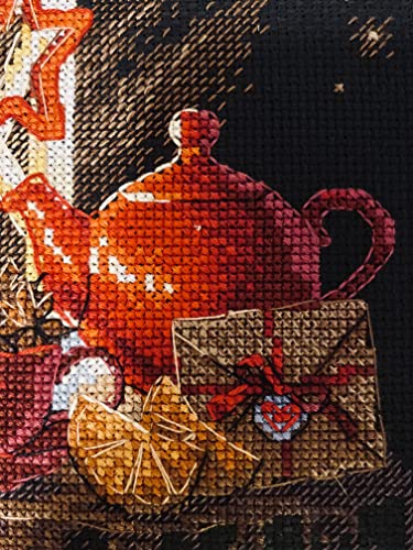 Image of RIOLIS - Winter Tea Time 1977, Christmas Cross Stitch, Cross Stitch Kits for Beginners & Advanced, Cross Stitch Kits for Adults, Counted Stitching Kits, Embroidery Kit Christmas