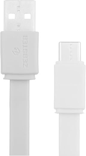 ZEBSTER Z-CC25 USB to Type C Cable, flat cable, supports upto 3A,Charge & Sync (White)