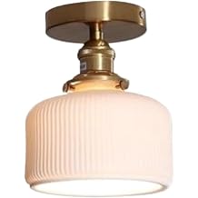 E27 1-Light Brass Flush Mount Ceiling Light, Modern Ceramic Small Ceiling Lamp for Entryway, Balcony, Hallway, Japanese Home Indoor Lighting Fixture
