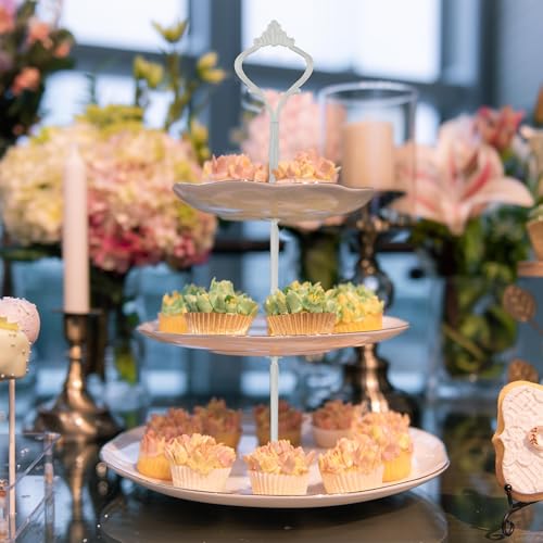3 Tier Cake Stand, Luxury-Looking Wedding Cupcake Plate Holder, White Wreath Fruit Dessert Tower Tray for Birthday Party, Baby Shower, Graduation and Christmas Party (Plates NOT Included) - Image 3