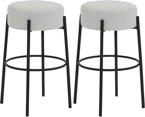 Miniatura 1 de Juego de 2 taburetes de bar de 30 pulgadas, modernos sillones tapizados de altura de mostrador de Boucle para isla de cocina, taburetes de pub