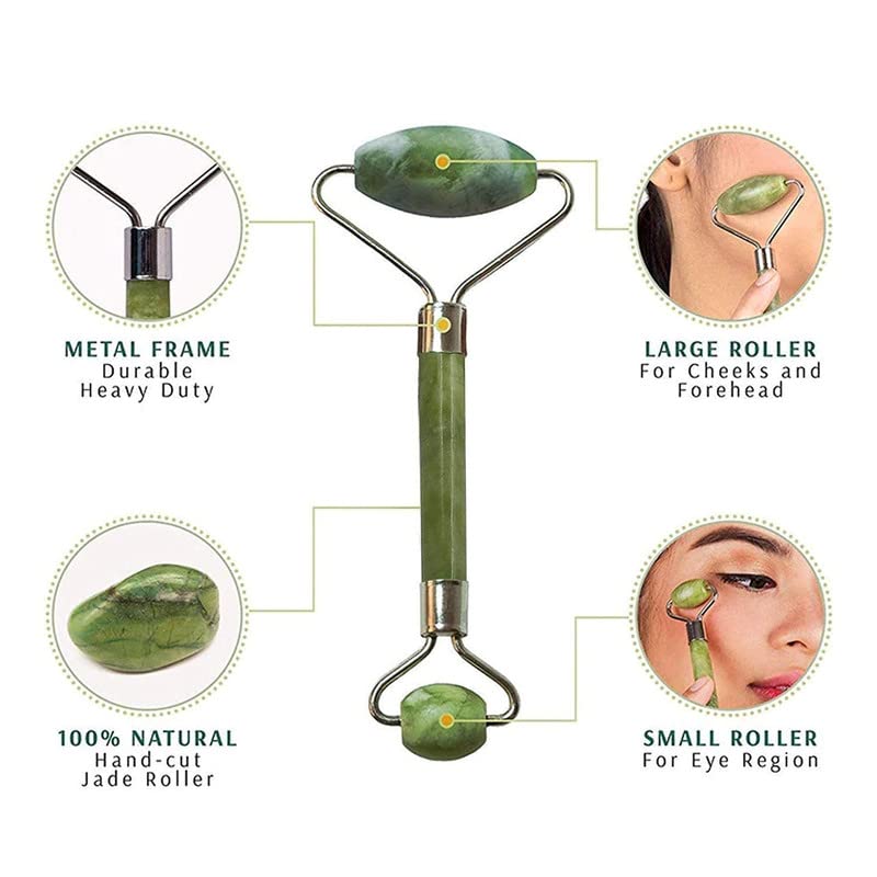 THE PURE NEST Jade Roller & Gua Sha Set Face Roller Anti-Aging Facial Natural Green Jade Beauty Massager Tool Skin Care Tool for Face Neck Eye to Reduce Wrinkles and Relax Body Muscles 2