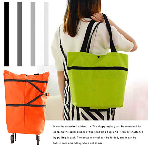 Vokmon Bewegliche Faltbare Einkaufs Trolley-Tasche mit Rad Wasserdichtes Oxford Stoff-Taschentasche, orange – Bild 6