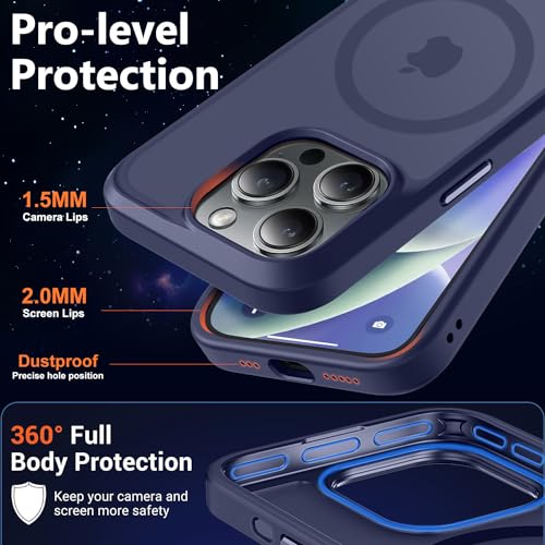 Image of MOCCA Strong Magnetic for iPhone 14 Pro Case, [Compatible with Magsafe][13FT Military Drop Protection] Slim Translucent Matte Shockproof Case for iPhone 14 Pro Phone Case 6.1'', Deep Blue