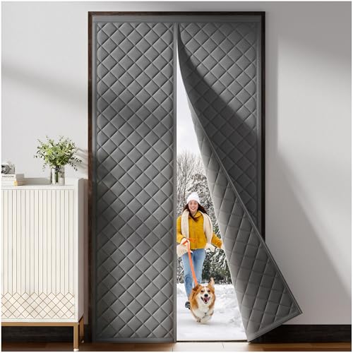 HADOR Magnetic Thermal Insulated Door Curtain Fit Door Size 36' x 80', Quilted Oxford Fabric Thicken...