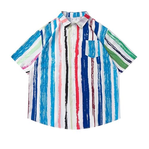 T-Shirt Homme Été Hawaïen Rayé à Manches Courtes
