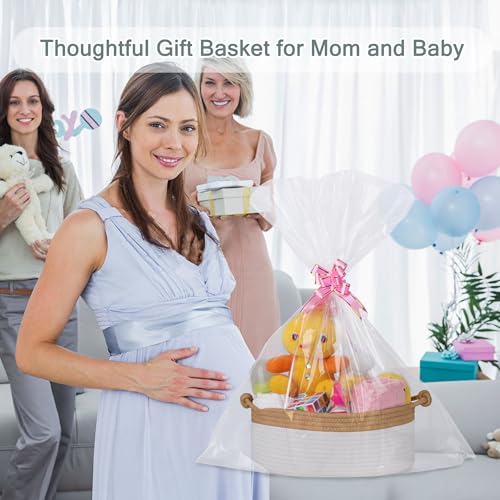 Image of COMSE Small Gift Basket Empty with Bag & Ribbons, Camel & White