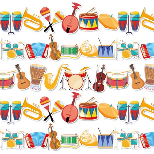 Whaline 69 Ft Music Instruments Bulletin Board Borders Guitar Violin Saxophone Drum Trumpet Adhesive Trim Border for Back to School Classroom Office Decoration