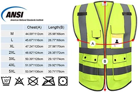 RYACO Reflective Vest, High Visibility ANSI Class 2 Safety Vest with Reflective Strips, 8 Pockets and Front Zipper, ANSI/ISEA Standards