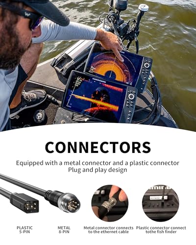Image of Ethernet Cable for Humminbird Fish Finders 720074-1 AS EC QDE for Humminbird Helix 15, 12, 10, 9, 8 & 7 G2N, G3N, G4N Models, 5-Pin to 8-Pin, 1.6FT