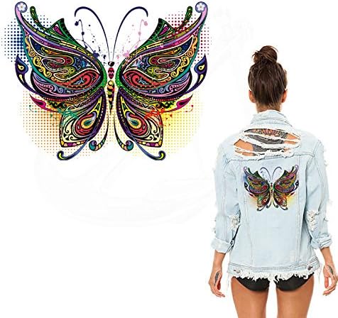 ESH7 1Pcs 26X19.7cm Multicolor Butterfly Stickers Iron on Patches DIY Patch on Clothes Jacket Thermal Transfer