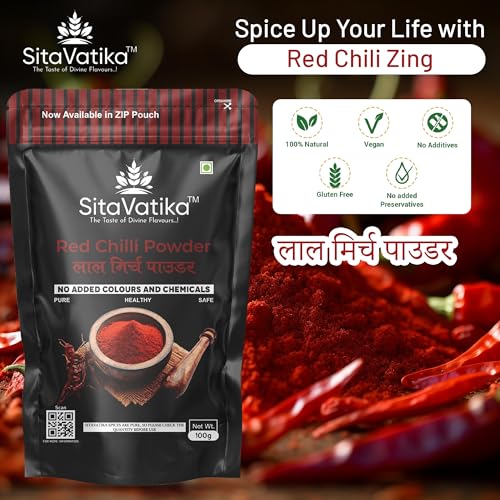 Image of Sitavatika Natural Red Chilli Powder 300gm No Added Colours and Chemicals with Good Spicy Taste and Colorful Spices Lal Mirch Powder for Spicing Up Food Pack of 3 x 100gm