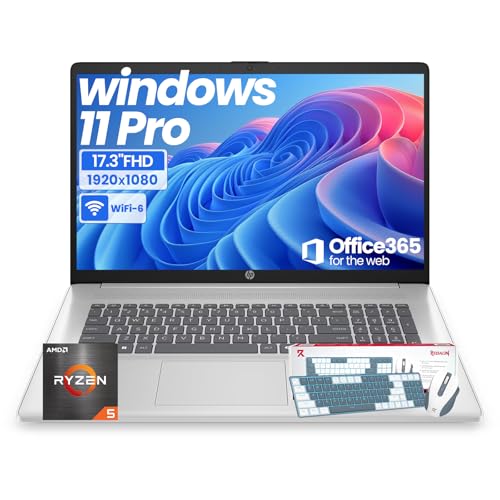 Image of HP 17 Inch Laptop for Business, Office 365 for the Web, 20GB RAM & 512GB SSD, AMD Ryzen 5 7430U 6-Core Processor, FHD IPS Display, Windows 11 Pro, AI Copilot, Full Numeric KB