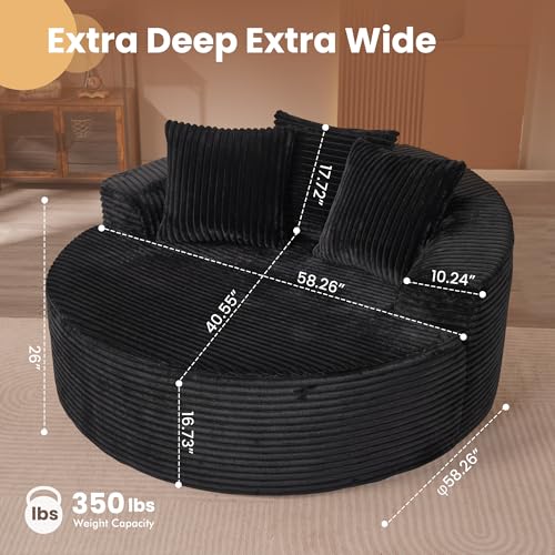 Image of HOOOWOOO Cloud Round Couch for Living Room,Oversized Single Sofa No Assembly,Matching Plush Corduroy Chaise Lounge Accent Chair for 1 to 2 Persons(Black)