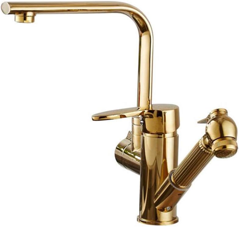 Kitchen Taps with Pull Out Spray Kitchen Mixer Tap Gold Hot and Cold 360° Rotating Telescopic Brass with Spray Gun Kitchen Sink Tap