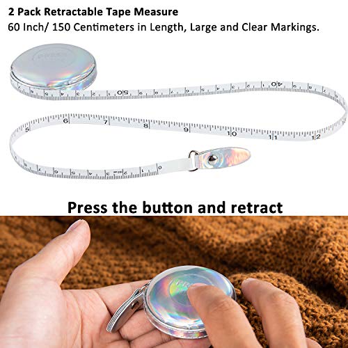 2 Pack Tape Measure Leather Retractable Body Measuring Tape 150 Cm 60 Inch Tailor Fabric Small Tape Measure With Push Button (Round-Silver) #TOP2