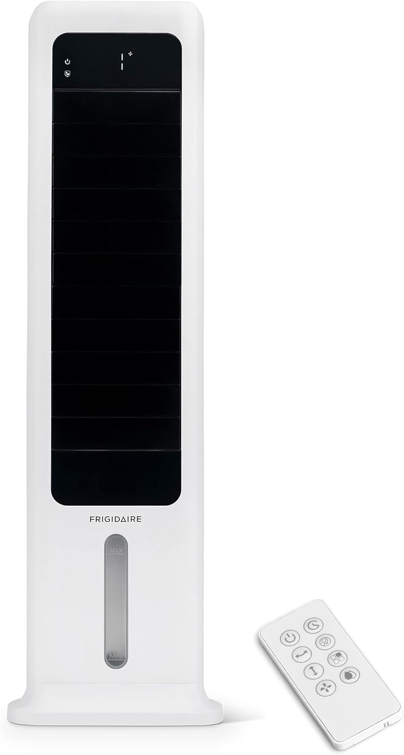 New Product NewAir Frigidaire 2-in-1 Evaporative Air Cooler and Tower Fan, Cools up to 215 sq. ft. Slim Contemporary Design with Hidden Caster Wheels FEC450WH00