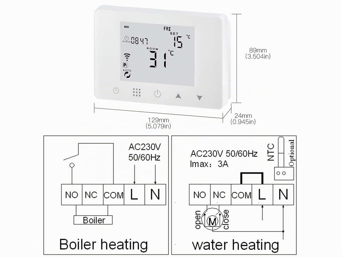 LEDLUX LL0253, Cronotermostato Intelligente Digitale Programmabile Wi-Fi Per Caldaia a Gas/Acqua, Funziona Con Alexa e Google