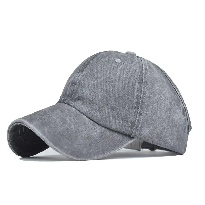 Image of SwooK Stonewash Baseball Ponytail Cap for Womens Girls High Ponytail Bun Cap Hat Half Top Ball Sport Adjustable Cotton Women Caps (Grey)