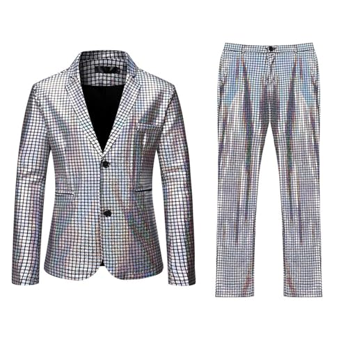 Men 2 Piece Shiny Sequin Blazer Fashion Tuxedo Party Dinner Prom Outfit Two Button Wedding Suit Jacket Pant