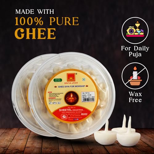 Image of BHANU Pure Ghee Diya batti for Pooja, Festivals (100 Pieces) | Readymade Ghee Wicks | Easy to use & Long Lasting | Wax Free Batti for Pooja, Festivals & Religious Rituals