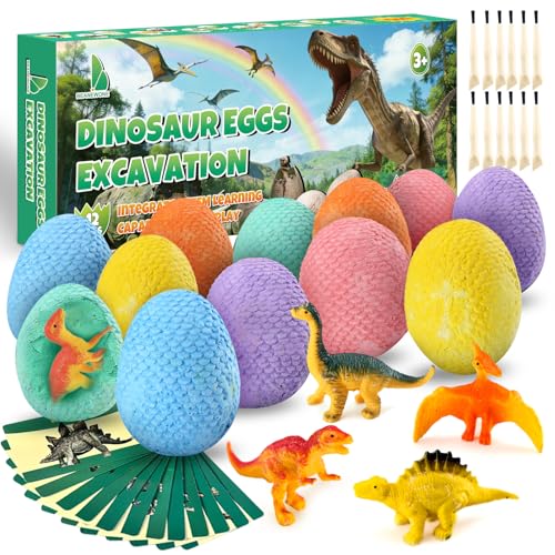 Beanewone Kit de Fouille Oeuf Dinosaure, 12 Oeufs de Dinosaure avec Dinosaure Jouet Uniques, Cadeaux de Noël & de Pâques pour Enfants, adaptés aux garçons...